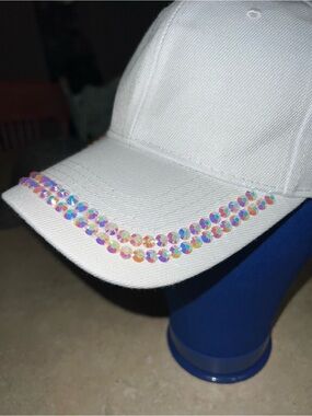 White Women’s Baseball Cap with Iridescent Sequin Trim